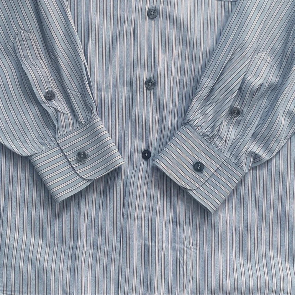 Vintage Burberrys of London Sky Blue Striped Button Down‎ Shirt Size Large